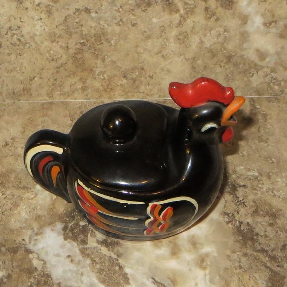 Vintage Creamer And Sugar Rooster Design Black With Red Japan - Picture 7 of 8